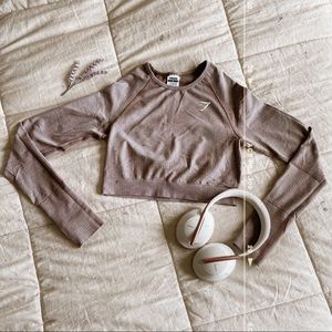 Gymshark Vital Seamless 2.0 Long Sleeve Crop Top M Taupe Marl